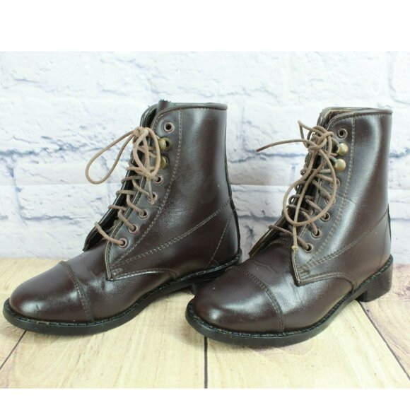Equistar Brown Leather Lace Up Cap Toe Ankle Paddock Boots Size 12 - Picture 2 of 9